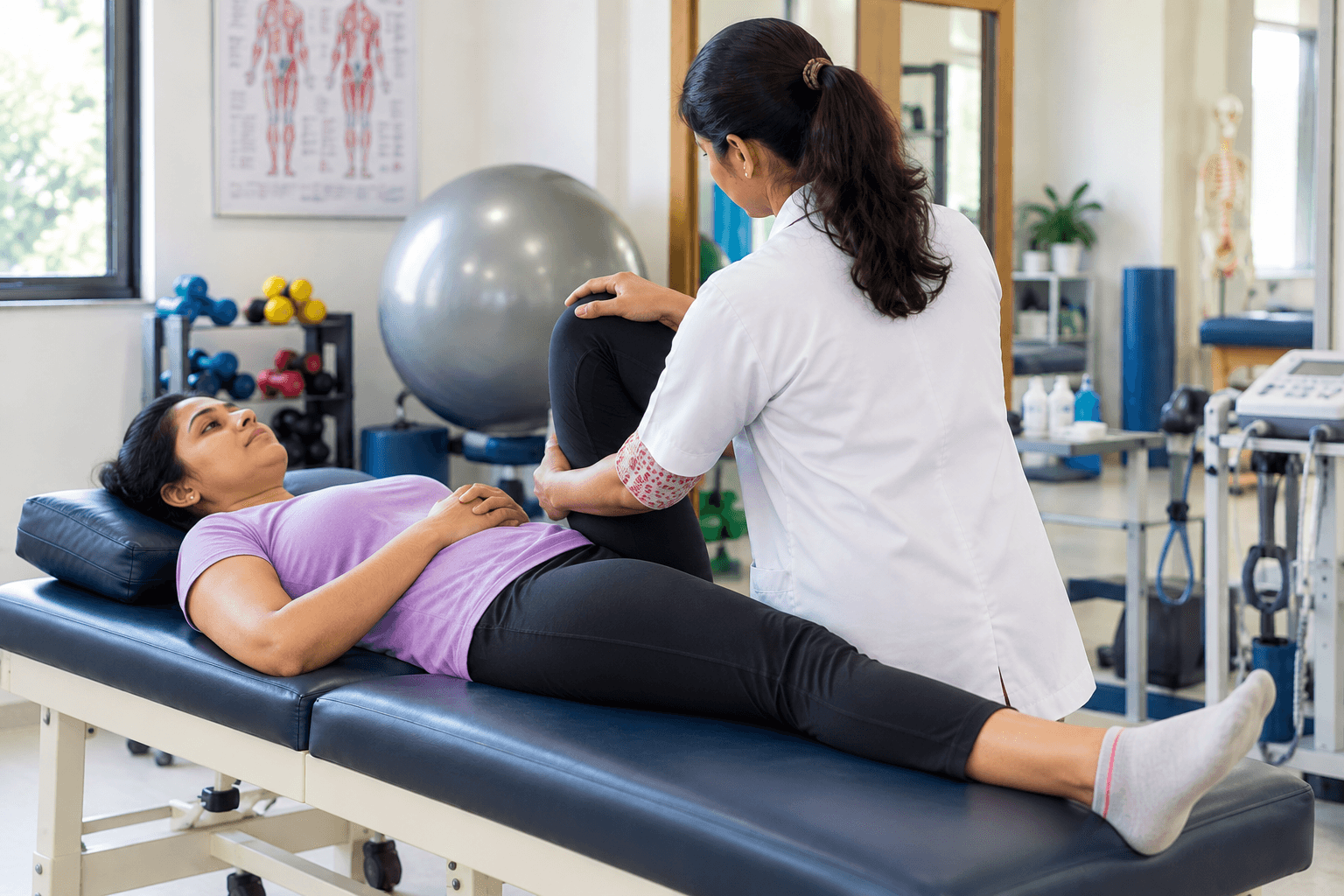 Physiotherapy session in a clinical setting